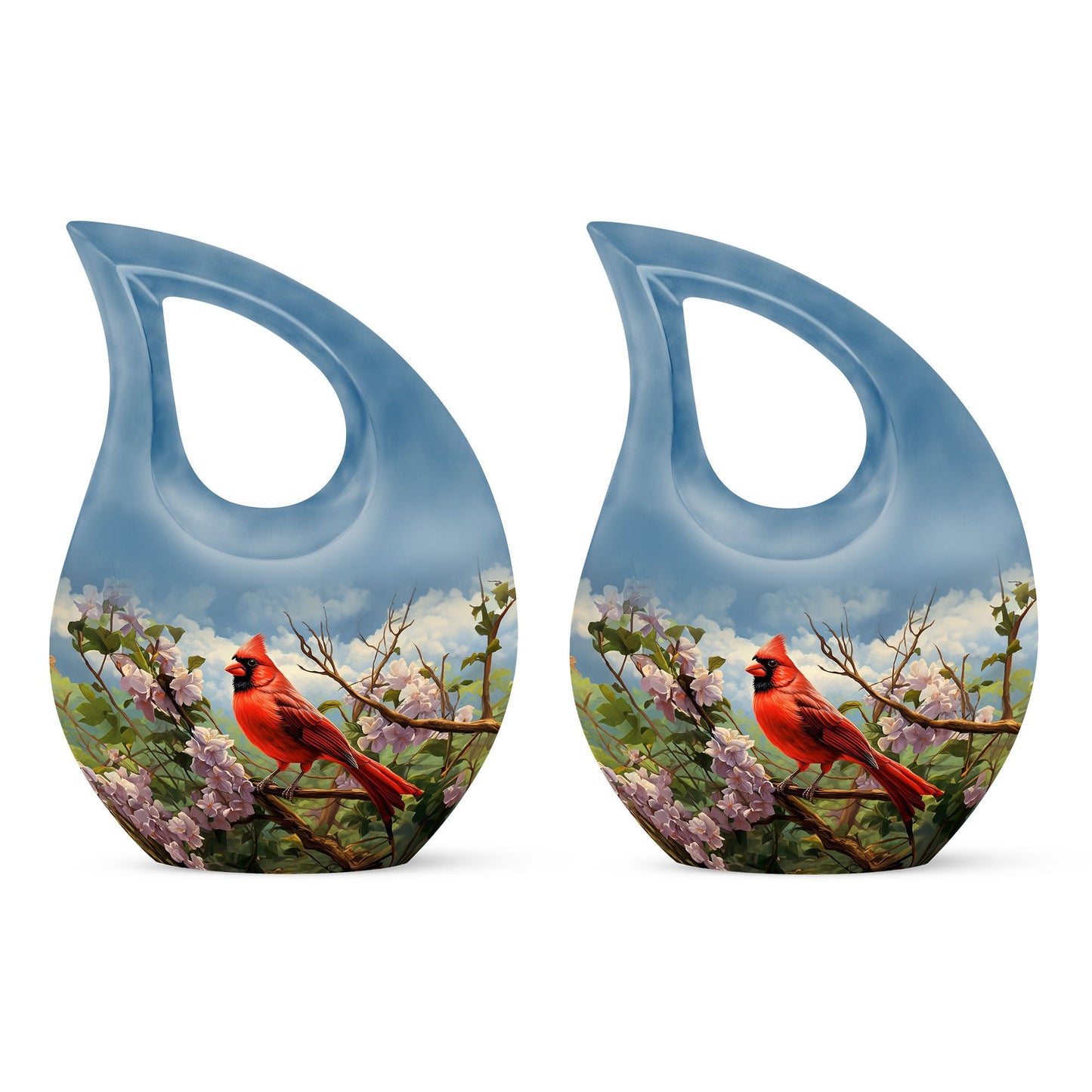 Cardinal Bird design Cross Drop Aluminium Cremation Urn