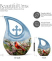 Cardinal Bird design Cross Drop Aluminium Cremation Urn