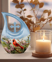 Cardinal Bird design Cross Drop Aluminium Cremation Urn