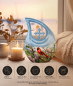Cardinal Bird design Cross Drop Aluminium Cremation Urn