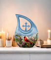 Cardinal Bird design Cross Drop Aluminium Cremation Urn