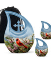 Cardinal Bird design Cross Drop Aluminium Cremation Urn