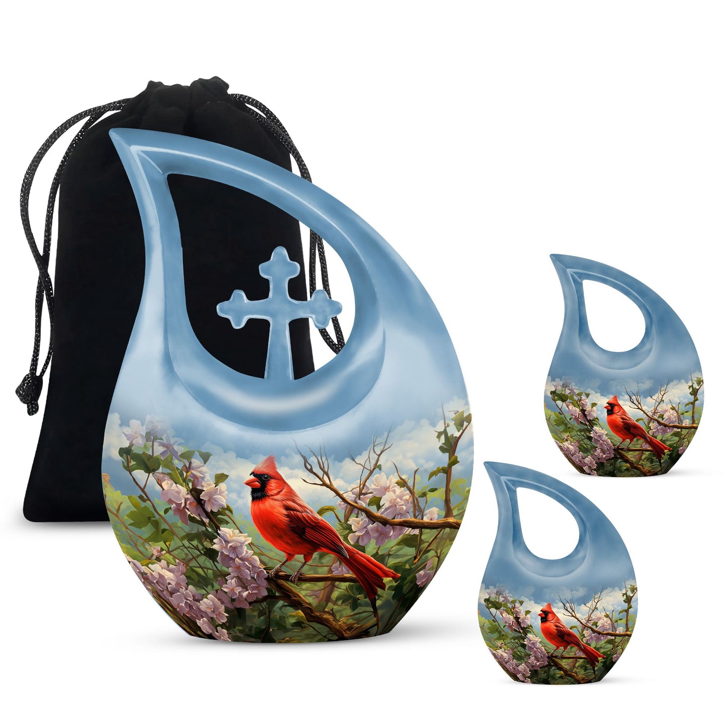 Cardinal Bird design Cross Drop Aluminium Cremation Urn