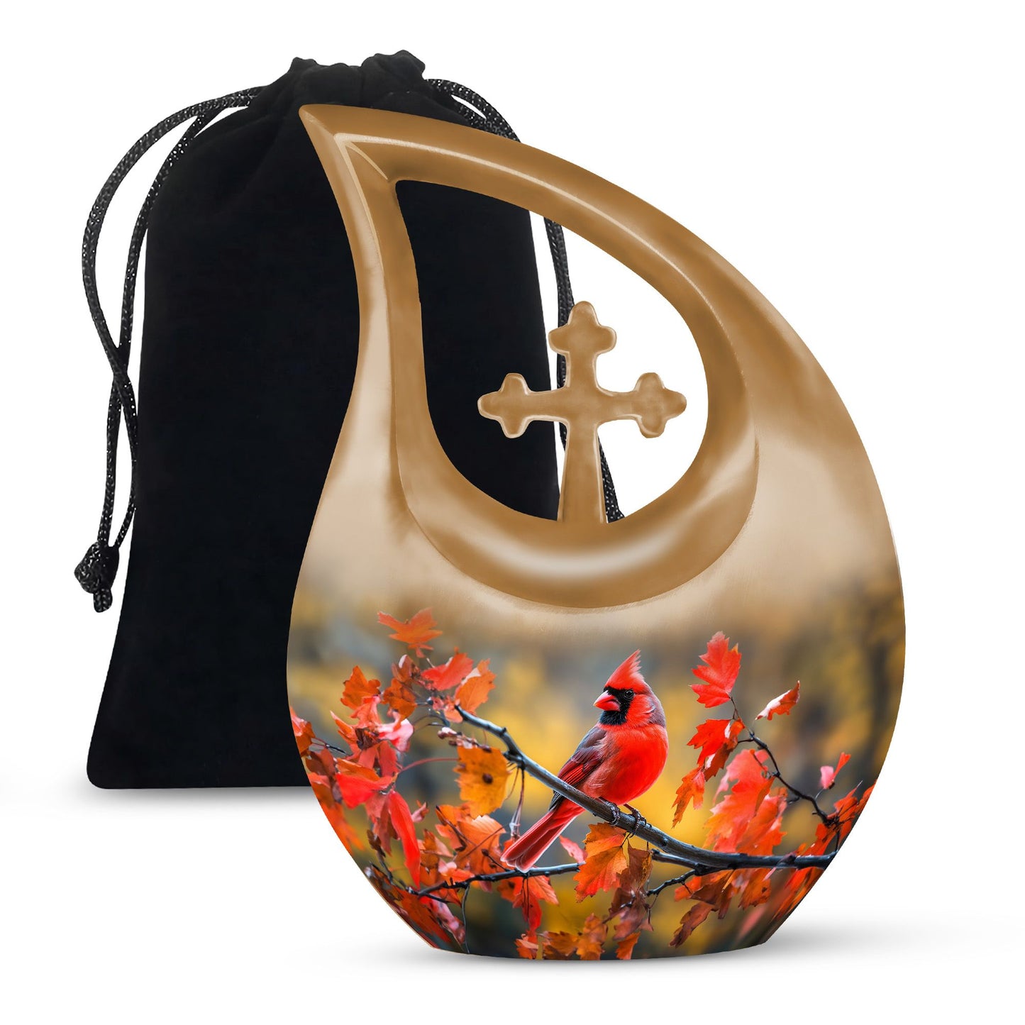 10-inch Cross Drop Design Cardinal Bird Urn