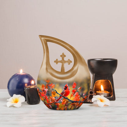 10-inch Cross Drop Design Cardinal Bird Urn