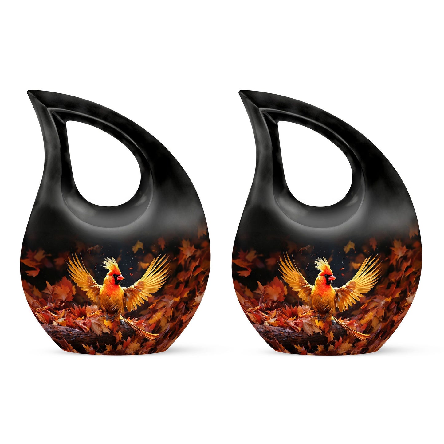 Cross drop design cardinal bird urn