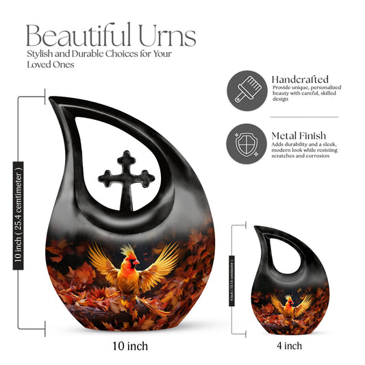 Cross drop design cardinal bird urn