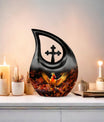 Cross drop design cardinal bird urn