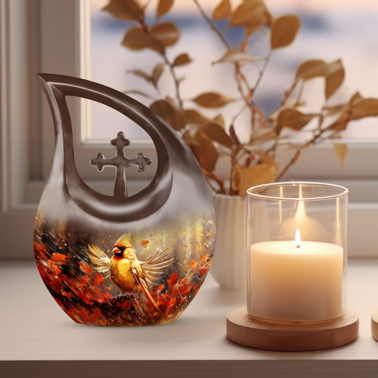10-inch Cardinal Bird Urn 