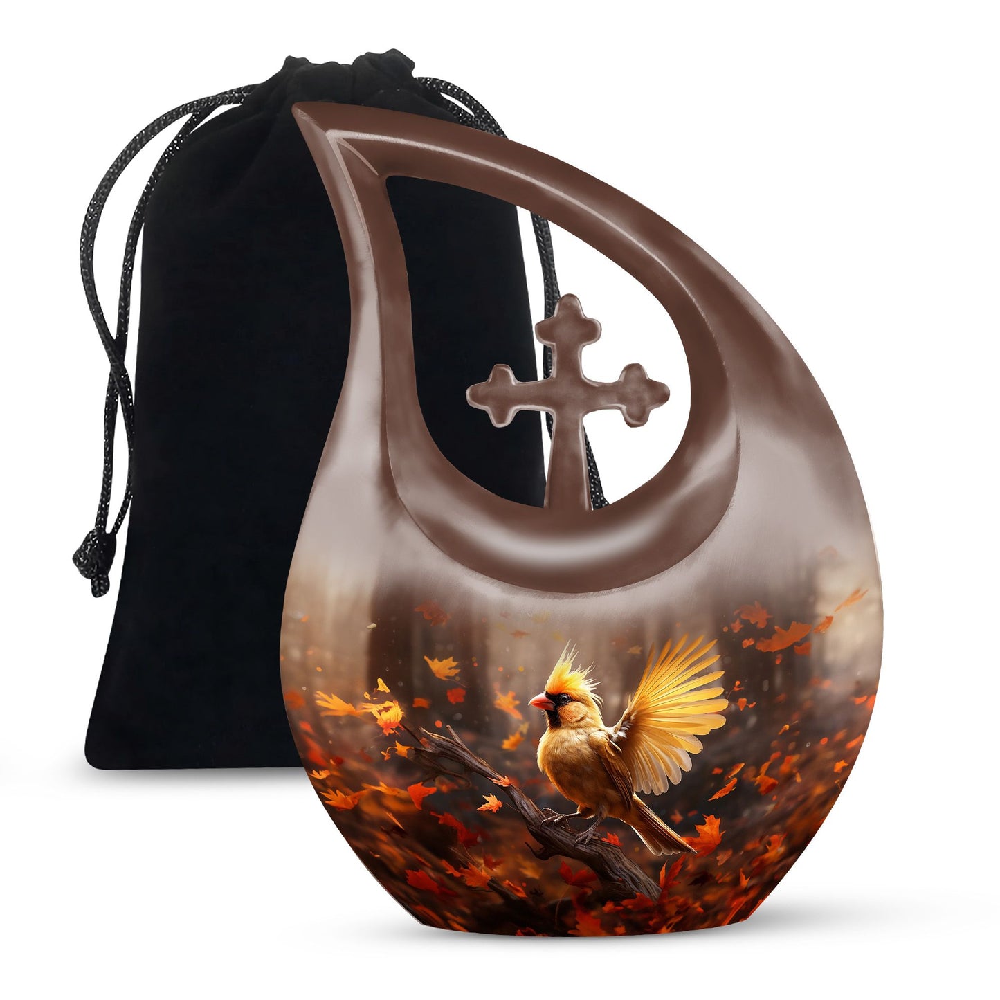 10 inch Cardinal Bird cross drop design urn