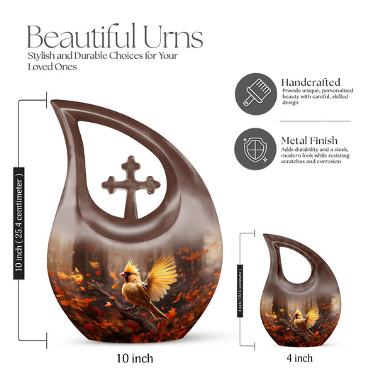 10 inch Cardinal Bird cross drop design urn