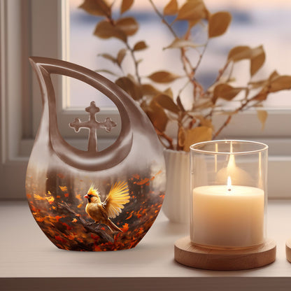 10 inch Cardinal Bird cross drop design urn