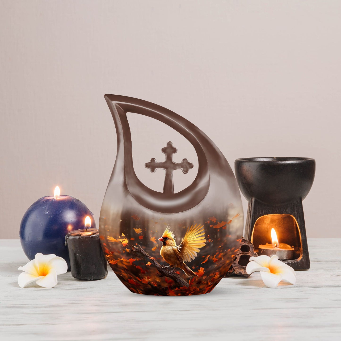 10 inch Cardinal Bird cross drop design urn