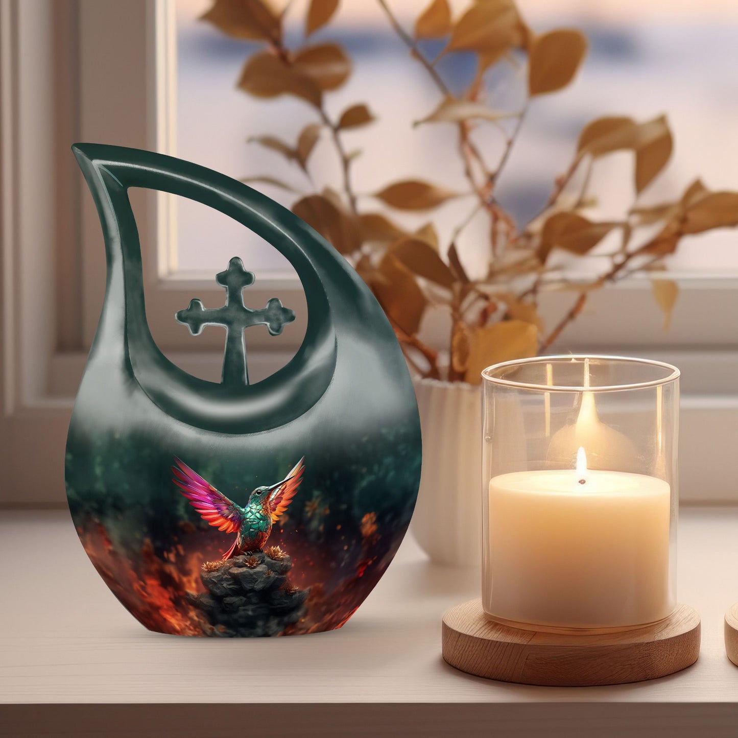 Large hummingbird cremation urn,