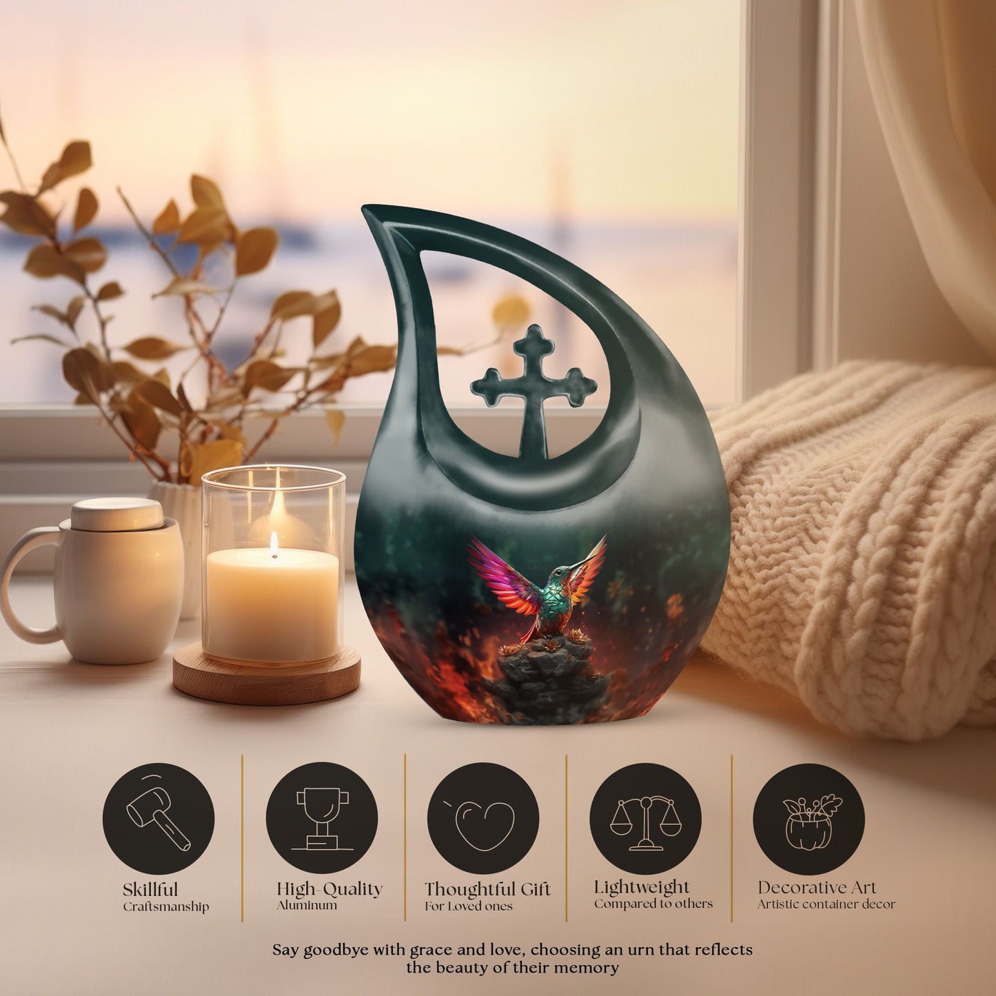 Large hummingbird cremation urn,