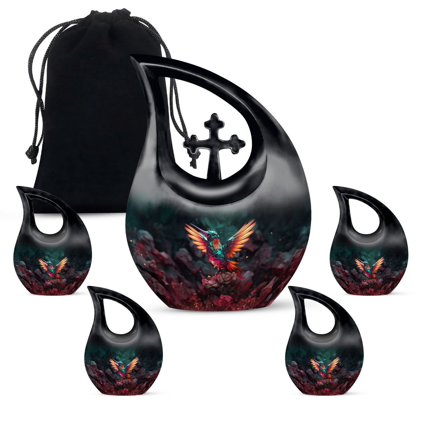 10 Inch, Cross Drop design Humming Bird Urn 