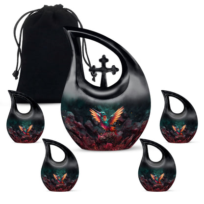 10 Inch, Cross Drop design Humming Bird Urn 