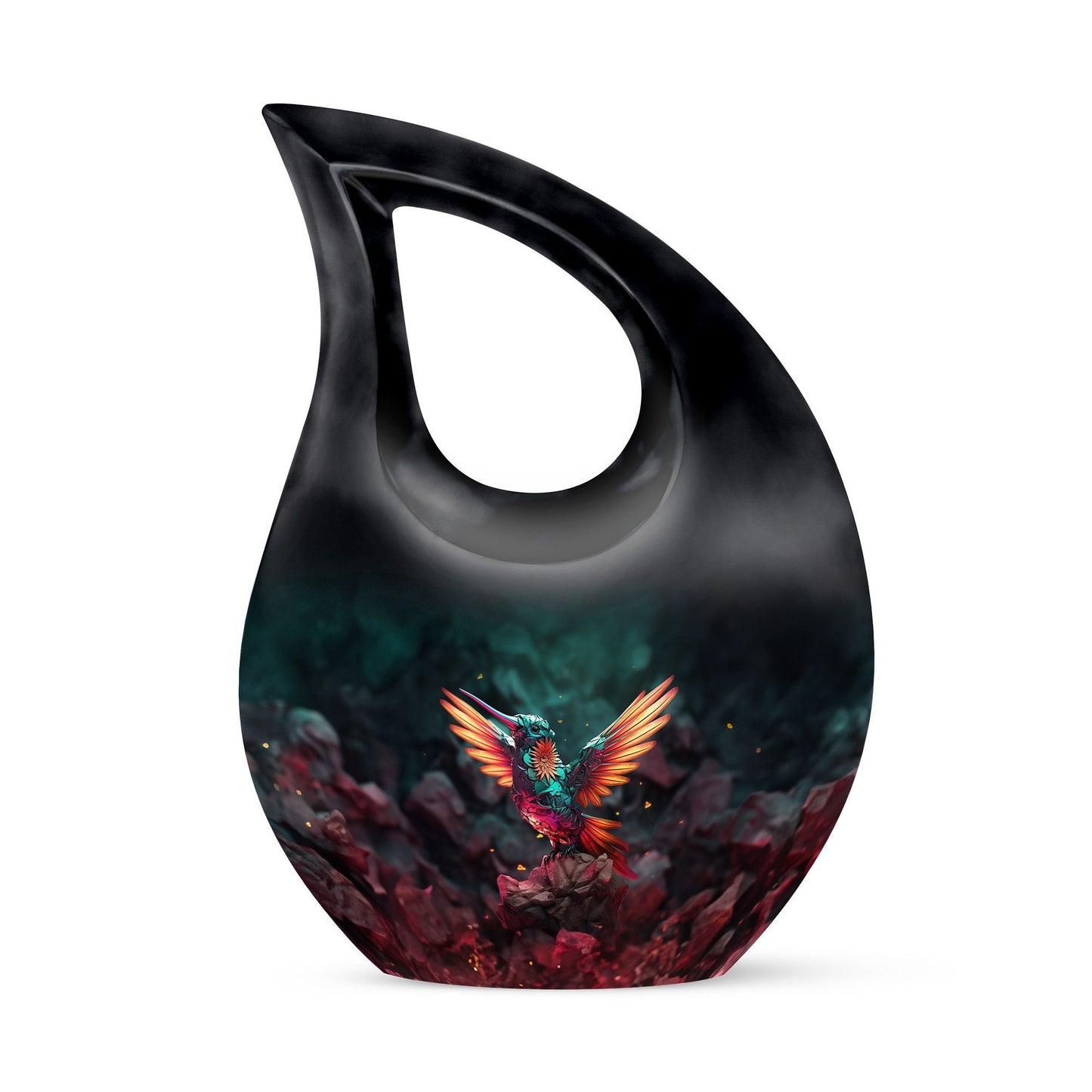 10 Inch, Cross Drop design Humming Bird Urn 