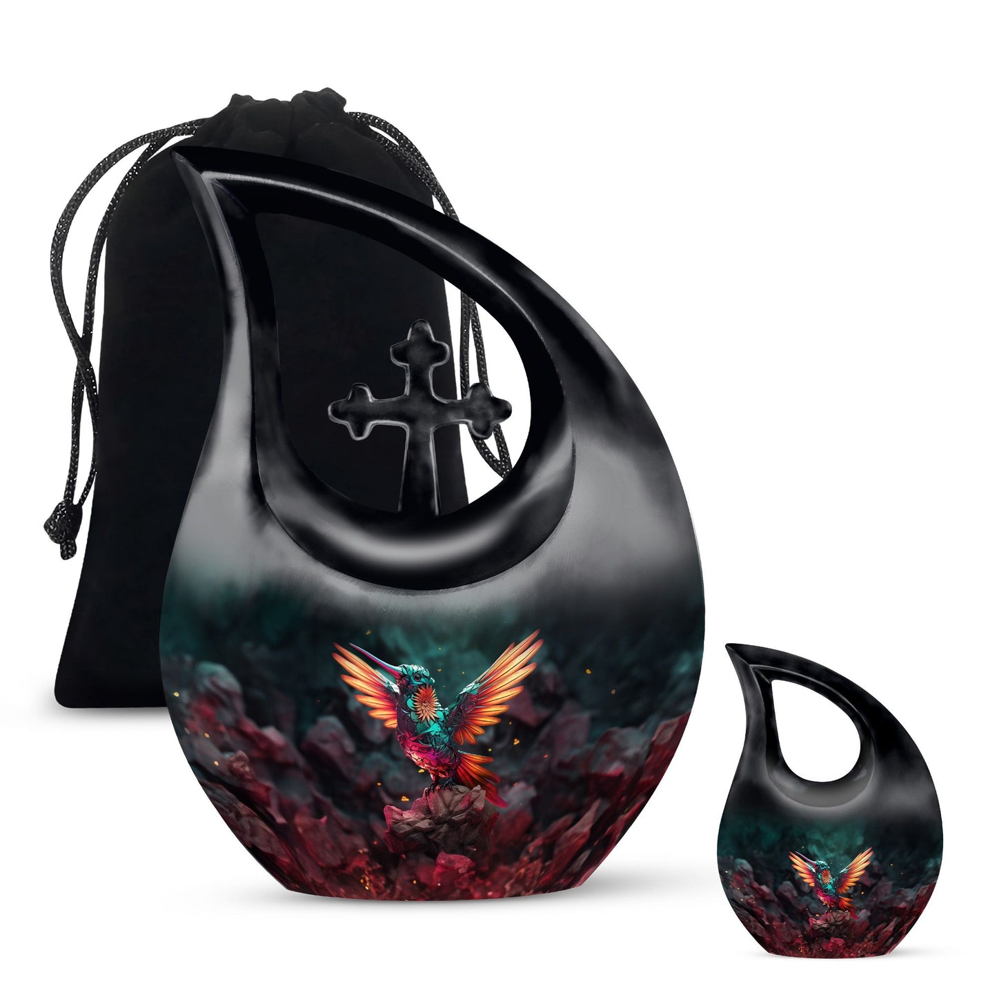 10 Inch, Cross Drop design Humming Bird Urn 