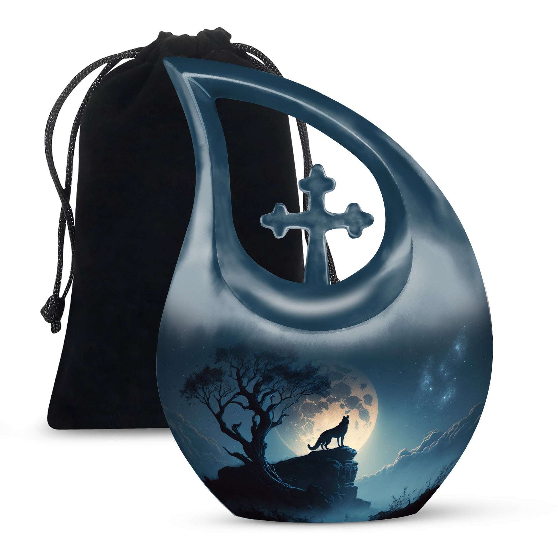 Wolf Cremation Keepsake Urn – Full Moon Night Funeral Ashes Urn