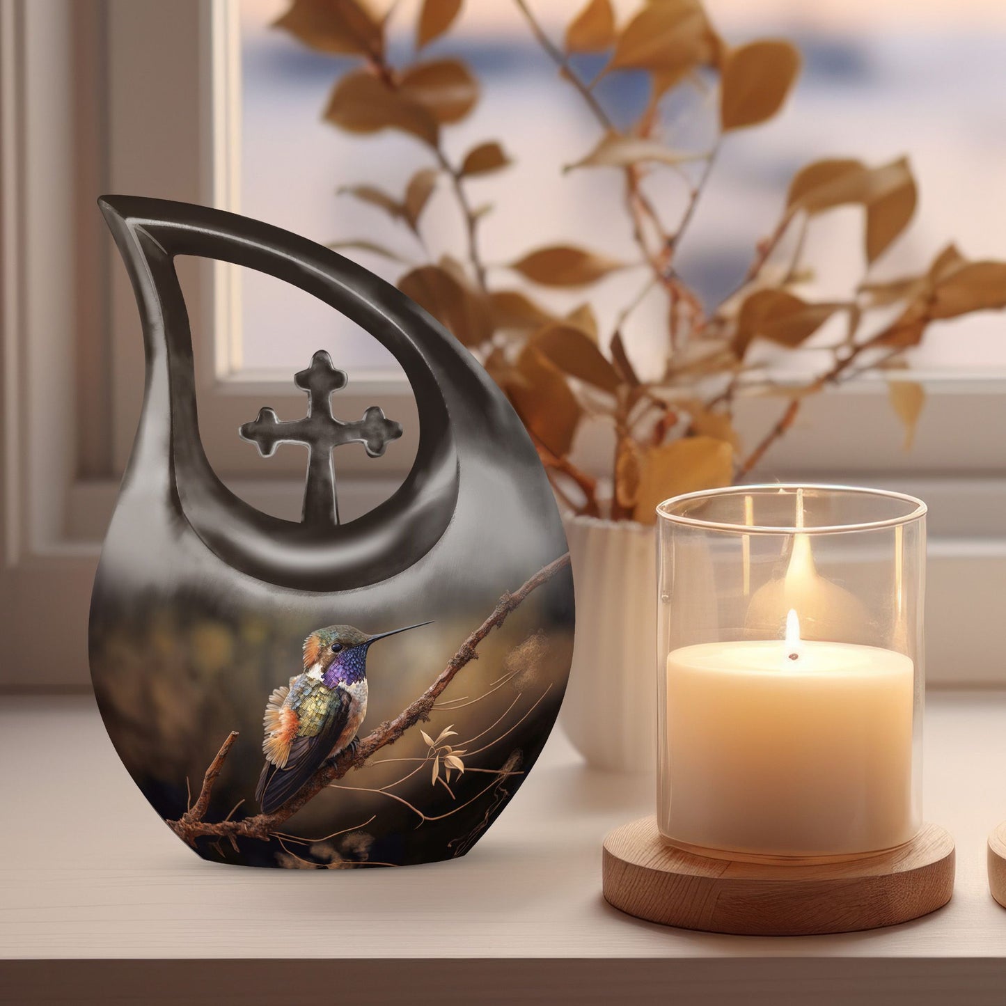10 Inch Bird-themed Cross Drop Bird Urn,