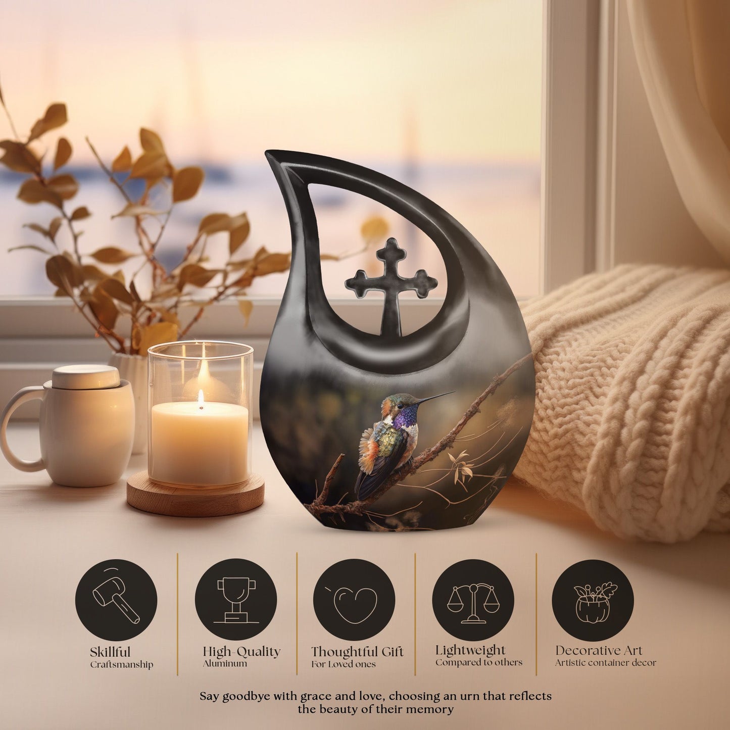 10 Inch Bird-themed Cross Drop Bird Urn,