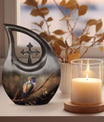 10-inch Bird-themed Cross Drop design cremation urn