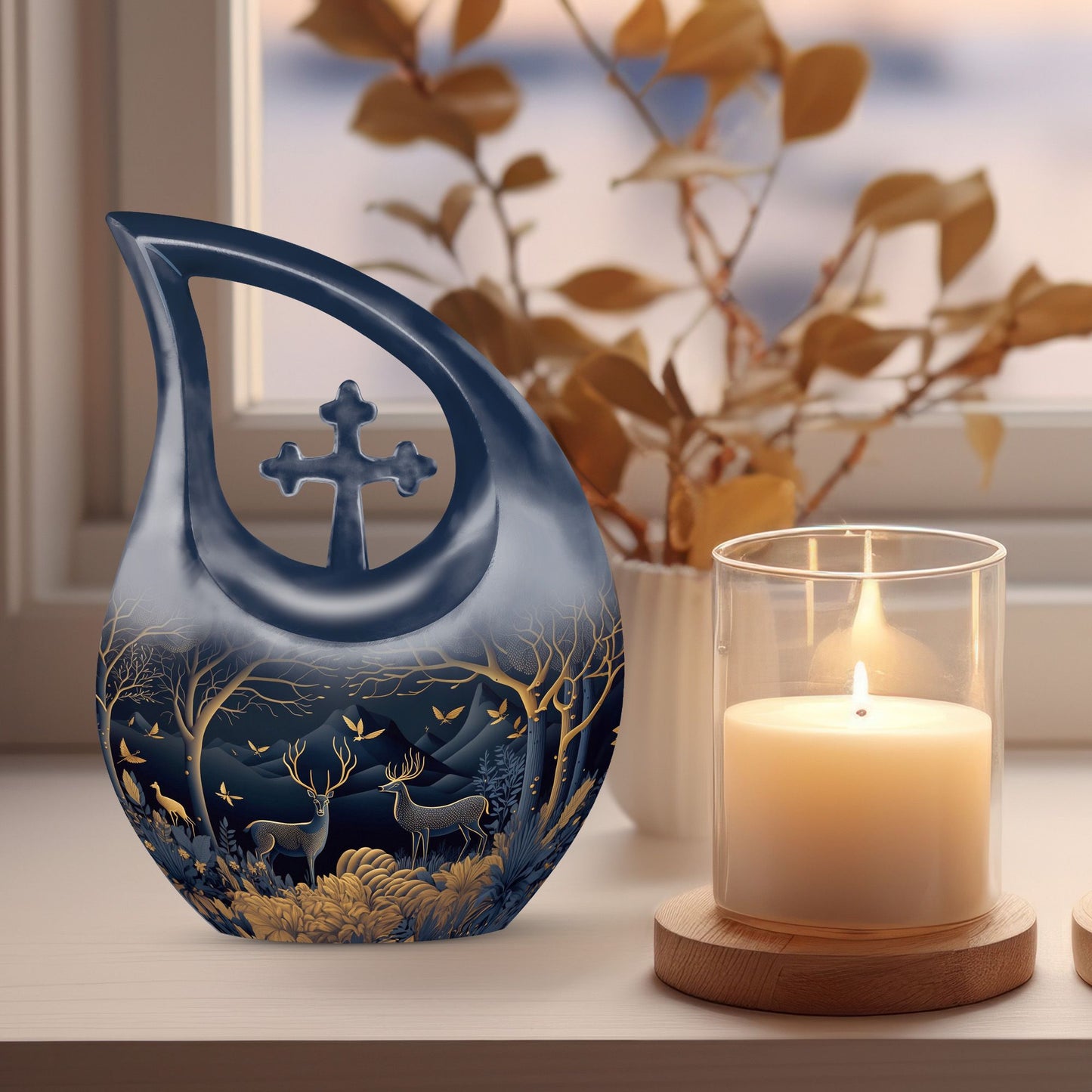 10-inch Deer Foreground Moon Urn