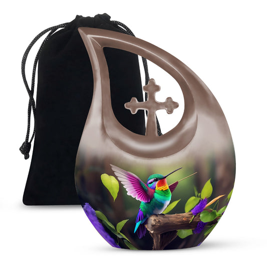 Hummingbird Themed, Cross Drop Design Custom Urn 
