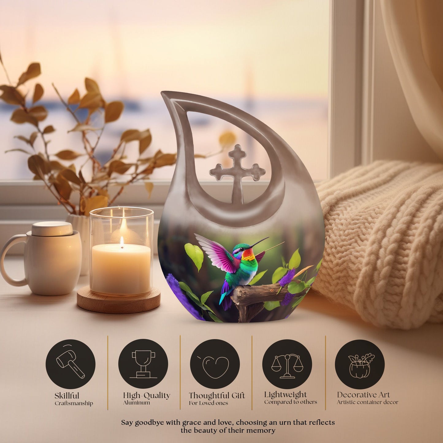 Hummingbird Themed, Cross Drop Design Custom Urn 