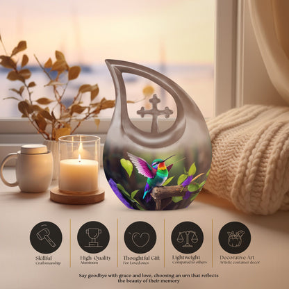 Hummingbird Themed, Cross Drop Design Custom Urn 