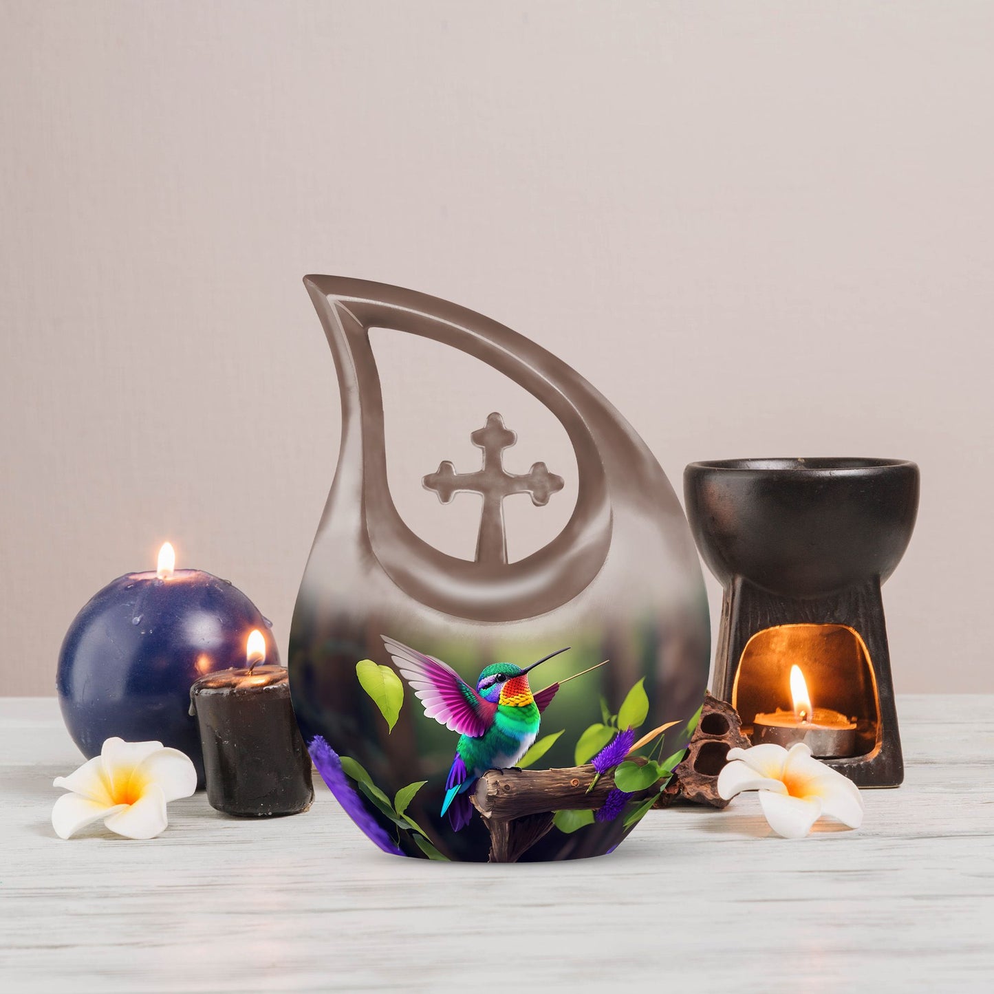 Hummingbird Themed, Cross Drop Design Custom Urn 