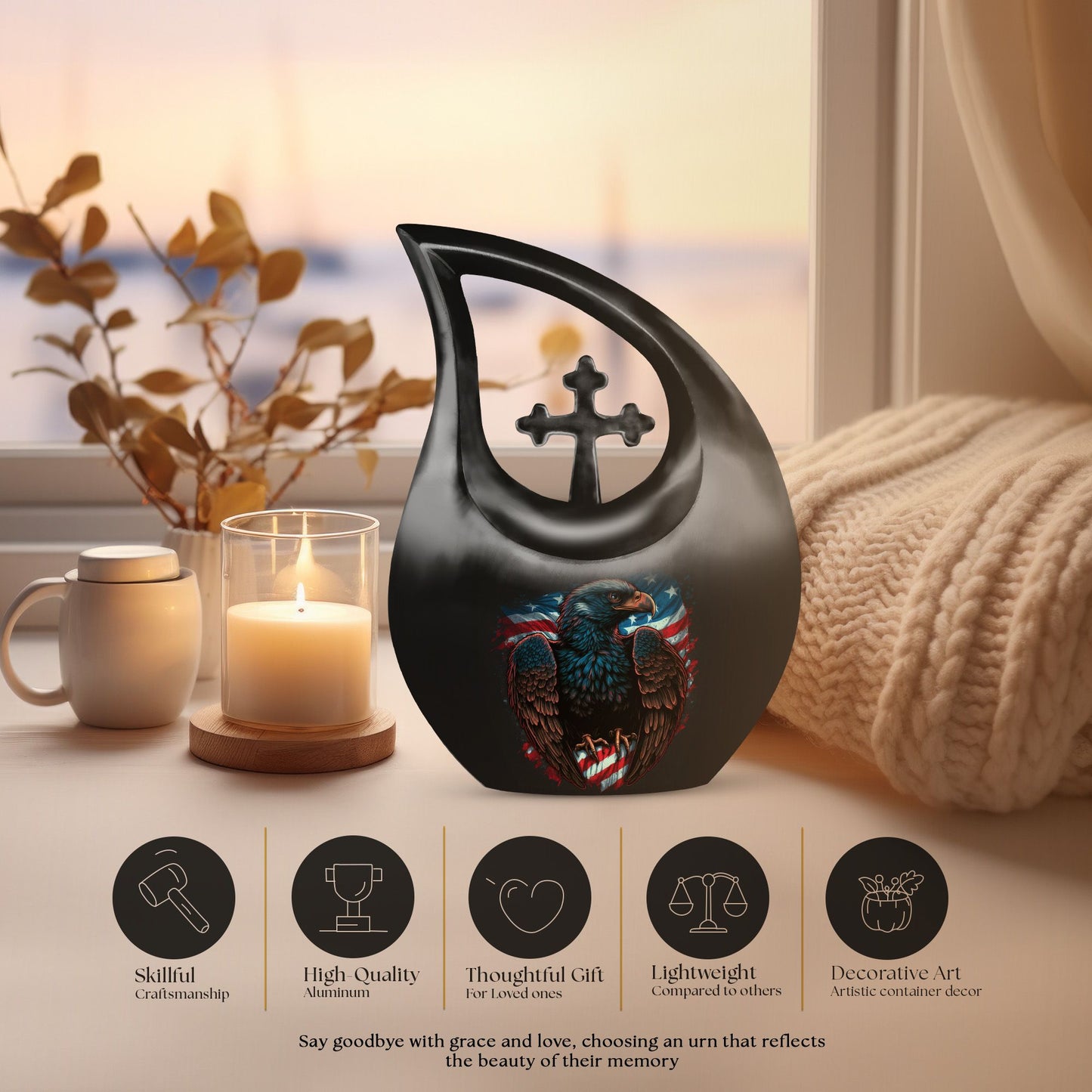 Aluminium Eagle design Cross Drop Large Keepsake Urn 