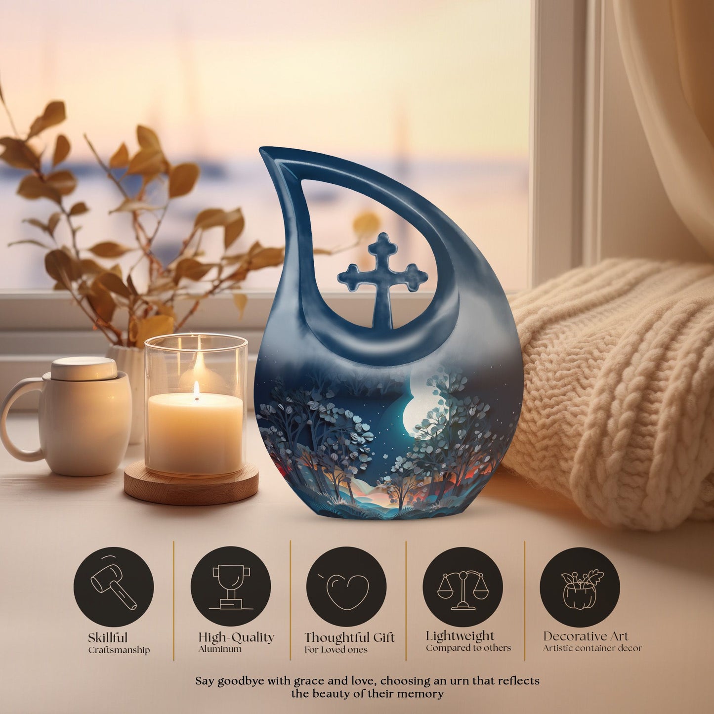 10-inch aluminium Cross Drop design urn