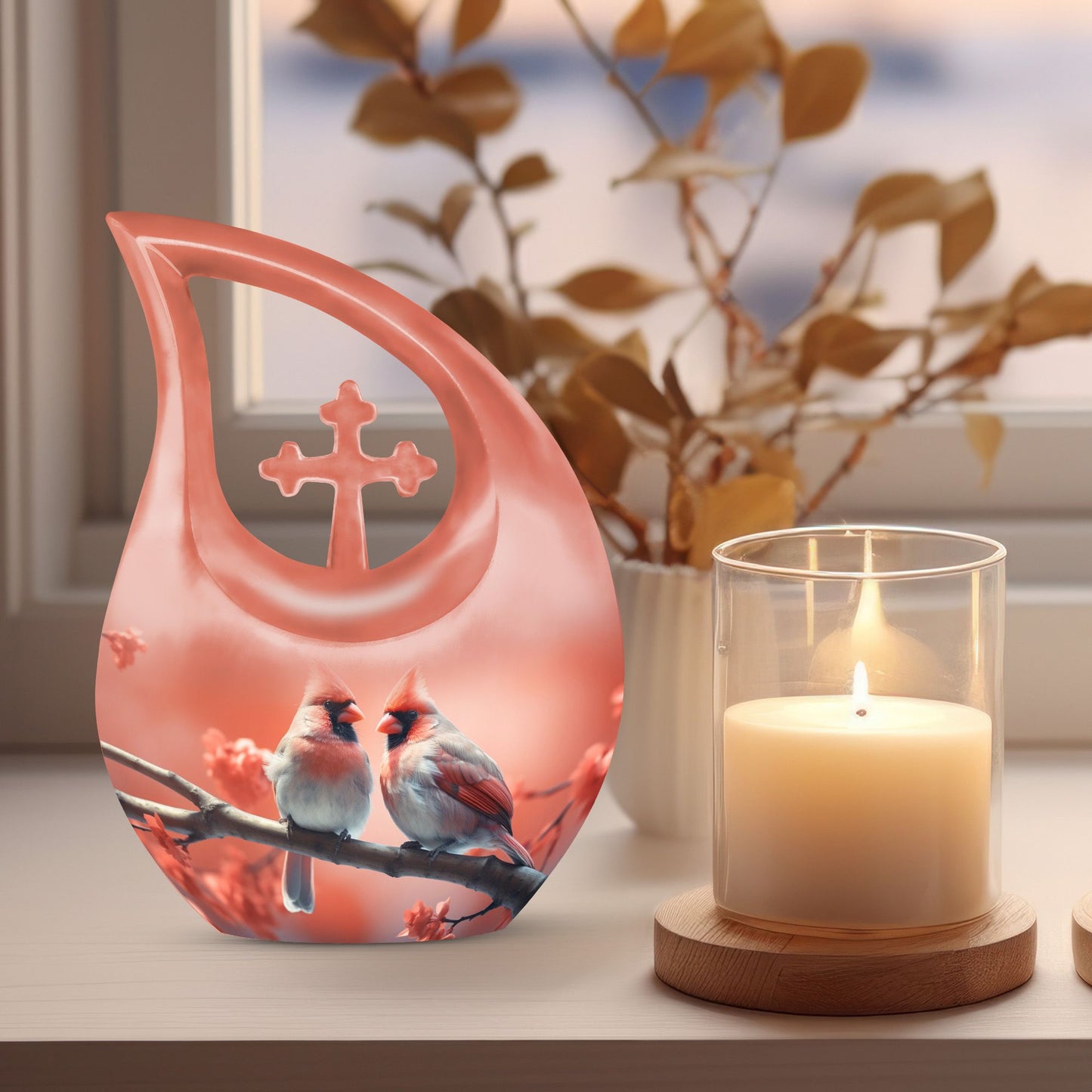 10-inch Cardinal Birds Urn 