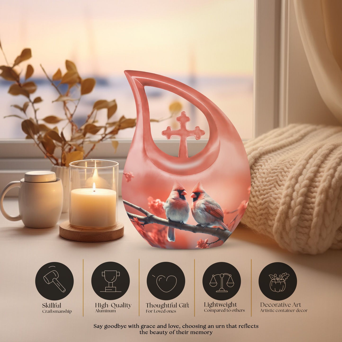 10-inch Cardinal Birds Urn 