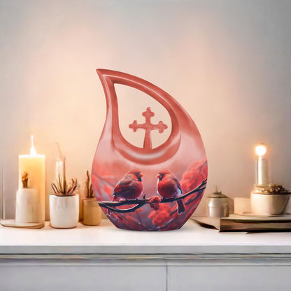 10 inch Cardinal Birds Themed Cross Drop Urn