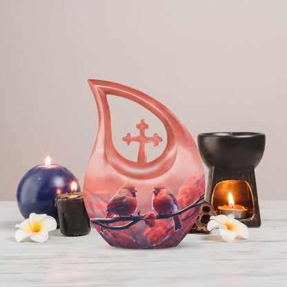 10 inch Cardinal Birds Themed Cross Drop Urn