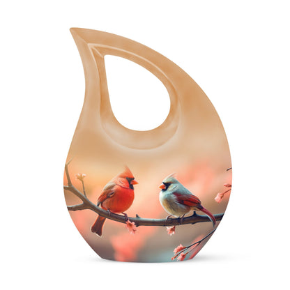 10-inch Cardinal Birds Cross Drop Urn, 
