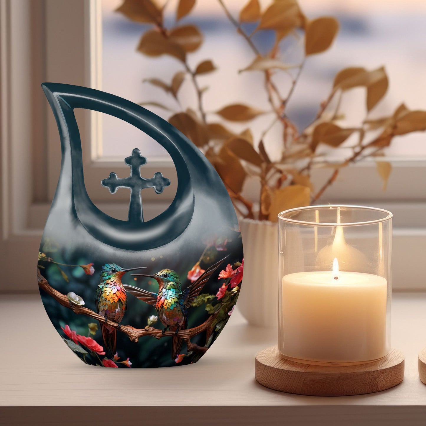 10-inch Cross Drop Humming Bird Urn