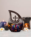 Humming Bird-themed cross drop design 10 inch aluminium urn 
