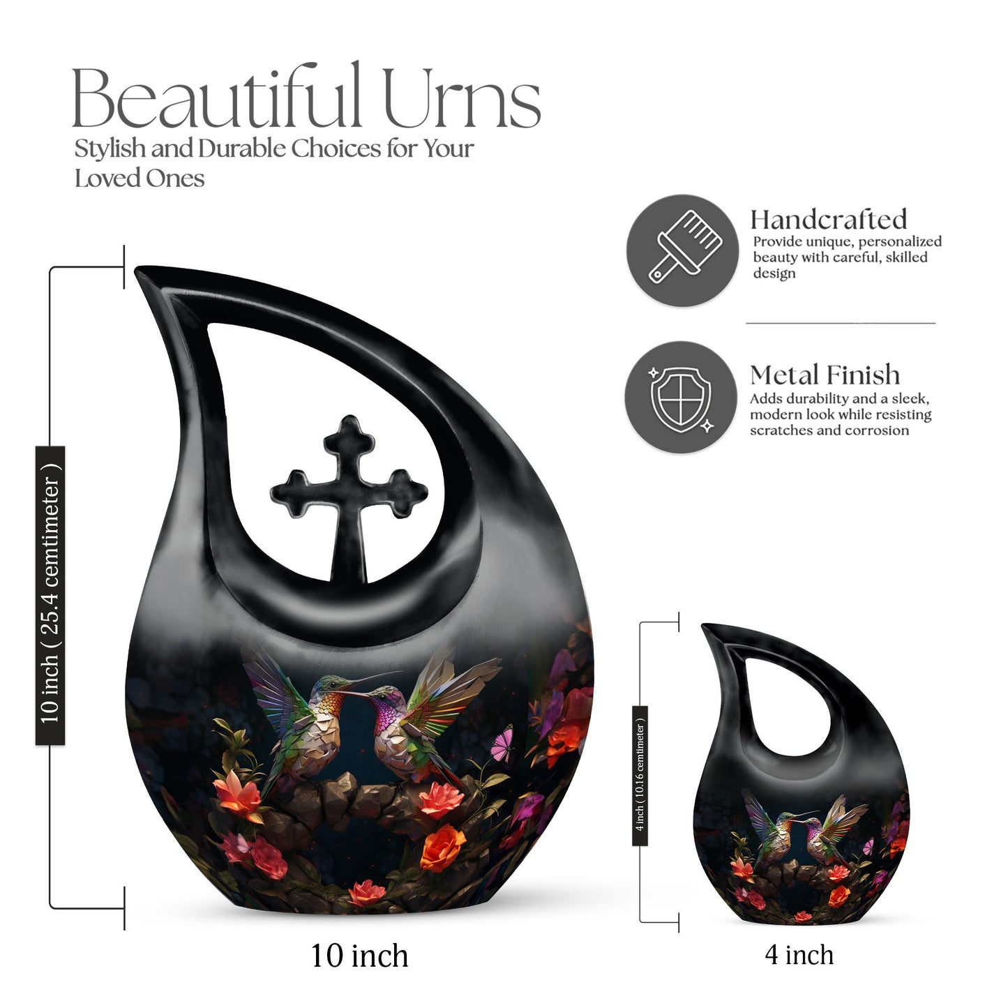10-inch Humming Bird Cross Drop Urn 