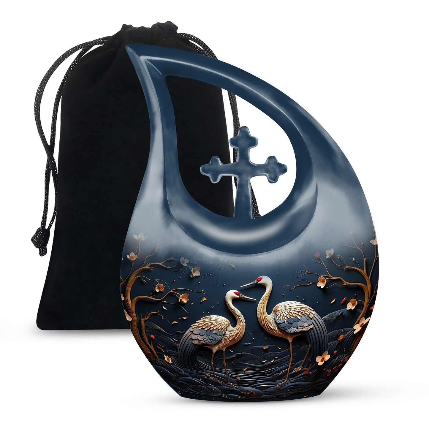 10-inch illustration forest themed Cross Drop urn