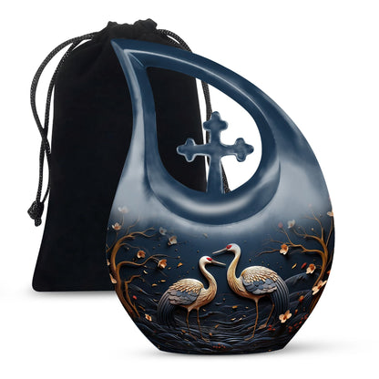 10-inch illustration forest themed Cross Drop urn