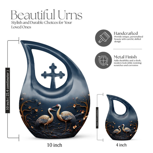 10-inch illustration forest themed Cross Drop urn
