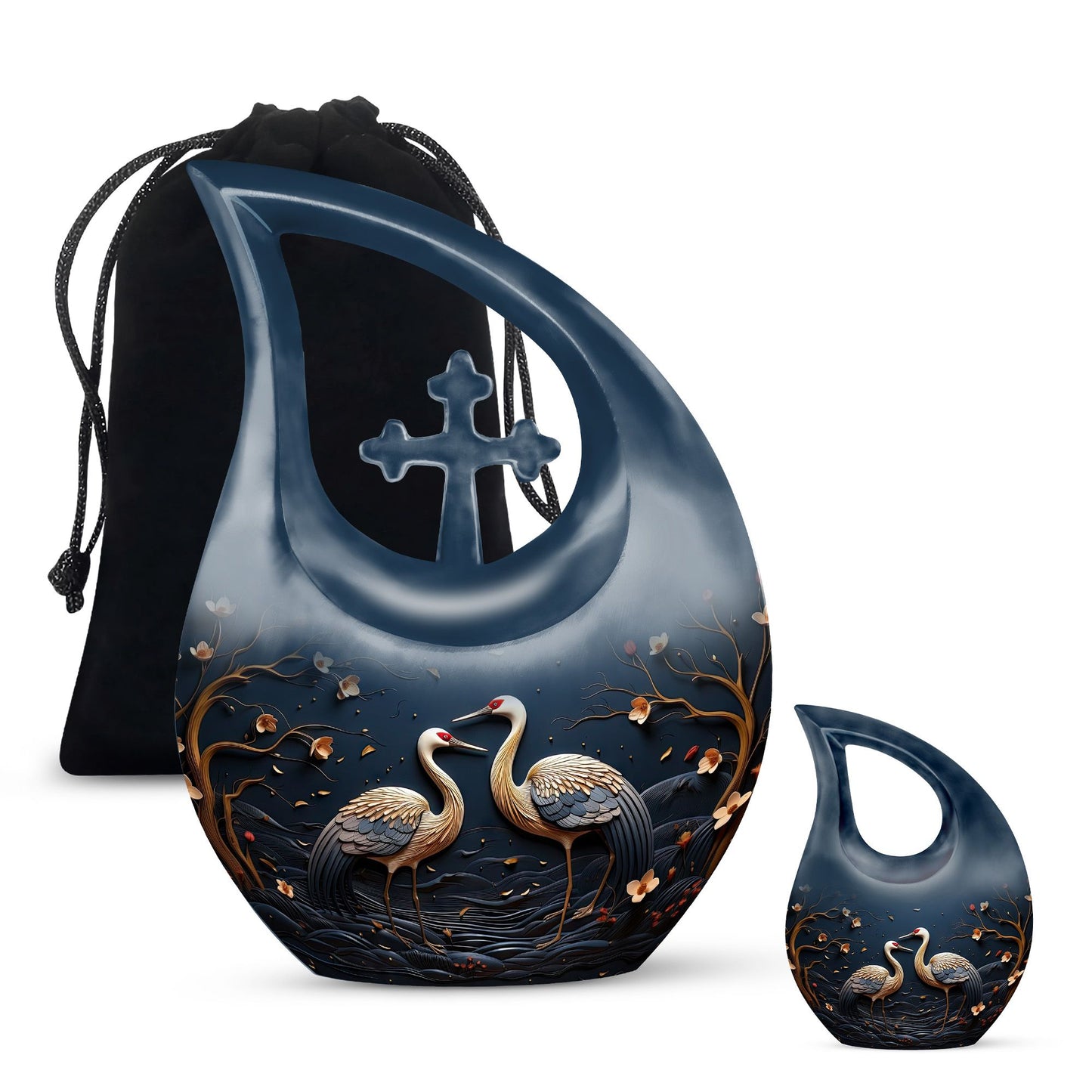 10-inch illustration forest themed Cross Drop urn