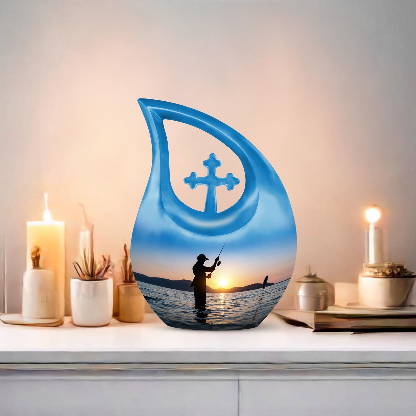 10 Inch Cross Drop Fisherman Urn 