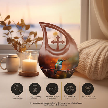 10 inch cross drop design humming bird urn