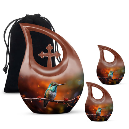 10 inch cross drop design humming bird urn