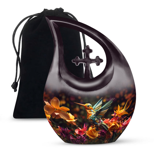 10 Inch Cross Drop Design Humming Bird Urn